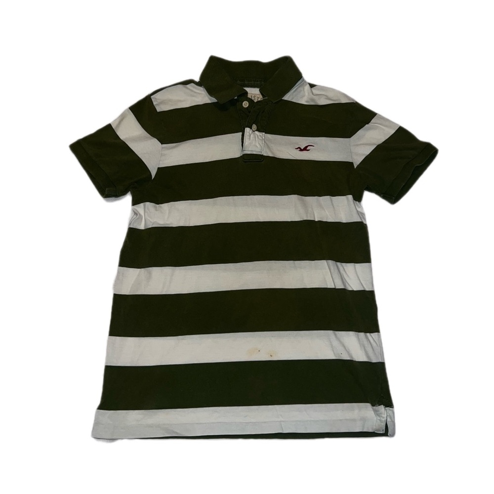 Y2K Hollister Green & White Striped 100% Cotton Mens Polo Shirt size Large
